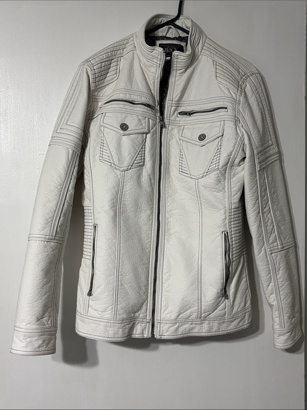 Buckle ‘Black’ White Quilted Moto Jacket